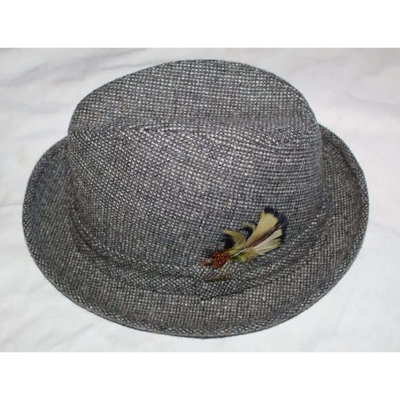 Stetson Tweed Fedora Wool Hat Size 7 1/4  black and white colorful feather - Picture 8 of 10